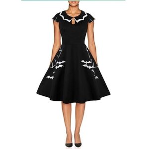 VINTAGE Style Black & White Dress w/Bat Wing Collar & Embroidery